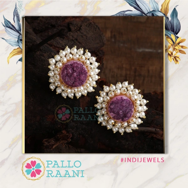 Amethyst Druzy Stone Stus - Amethyst, gold